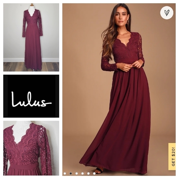 Lulus Dresses & Skirts - Lulus Awaken My Love Burgundy Long Sleeve Lace Maxi Formal Dress Size‎ Medium